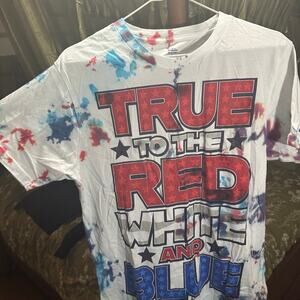 Celebrate! Patriotic “True to the Red White and Blue” Tie-Dye T-Shirt (Size M)